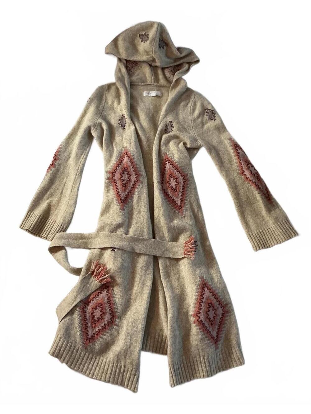 Lilka Southwest Aztec Anthropologie Hooded Wool Blend Cardigan Sweater Long